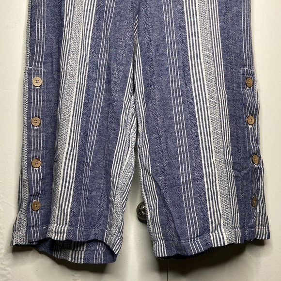 J Jill Womens pull on Linen pants Wide Leg Blue Pinstripes Nautical sz XL Petite - Picture 5 of 9